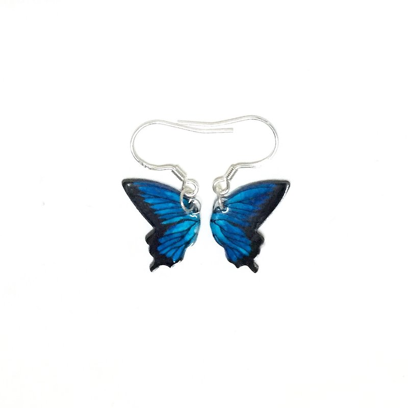 Memories of Butterfly III. Paradise Swallowtails/Glass Swallowtails. Hand drawn realistic butterfly. Sterling silver earrings/ Clip-On. Suitable for star people without pierced ears. - ต่างหู - วัสดุอื่นๆ สีน้ำเงิน