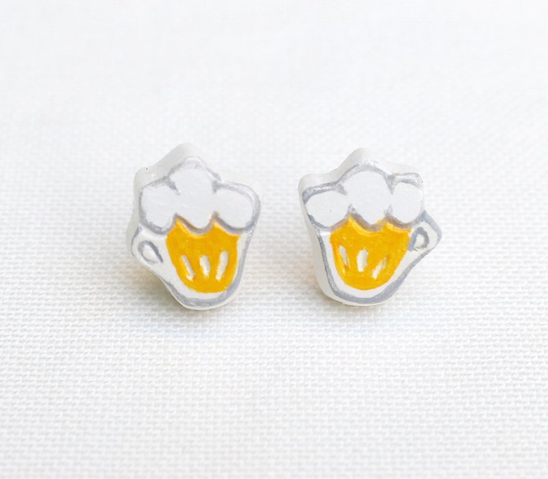 Handmade beers  earrings - Earrings & Clip-ons - Clay Yellow