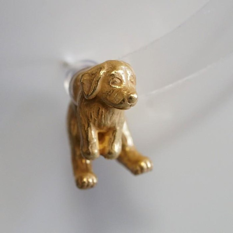 Dripping ear dog earrings antique gold one ear - ต่างหู - โลหะ สีทอง