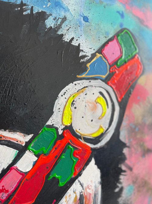 キャンバスに描かれたオリジナルの動物ポップアートの絵画 カラフルな