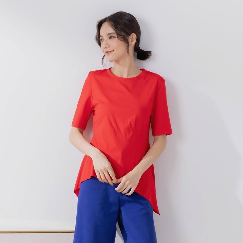 【MEDUSA】造型剪裁下襬合腰素面上衣 - 紅色 (M-XL) | 女裝 上衣 - T 恤 - 其他材質 紅色