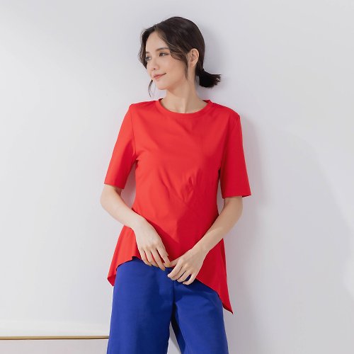 MEDUSA LADY 【MEDUSA】造型剪裁下襬合腰素面上衣 - 紅色 (M-XL) | 女裝 上衣