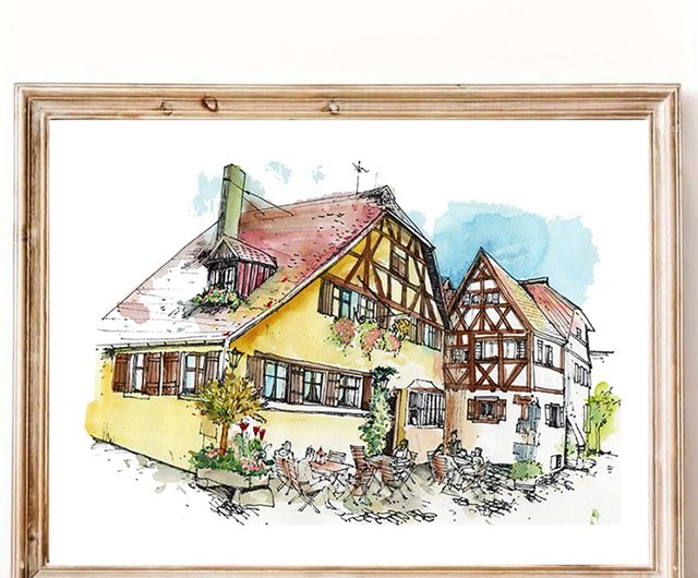 額縁/水彩/トラベルスケッチ_ドイツ・ローテンブルク 4点セット