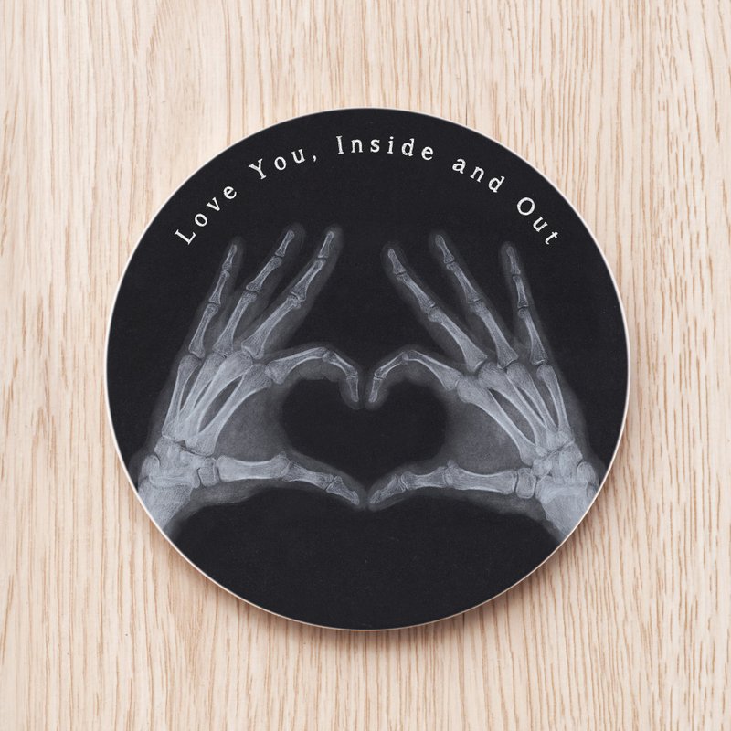 Love you X-ray custom ceramic coaster / medical anatomy science radiology black and white hand than love - Coasters - Porcelain Green