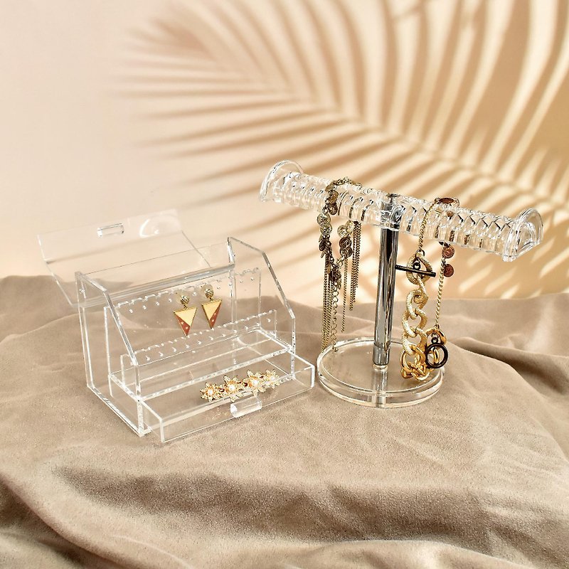 Clear Acrylic Bangle Display Stand and Earring Keeper Set - Earrings & Clip-ons - Acrylic Transparent
