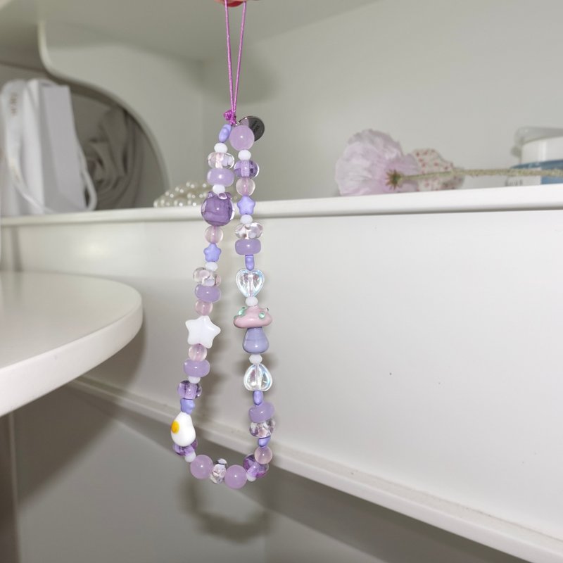 Lailac Phone Strap Keychain, Phone Strap, Mobile Phone Strap, Glass Beads, Handmade - Lanyards & Straps - Glass Purple