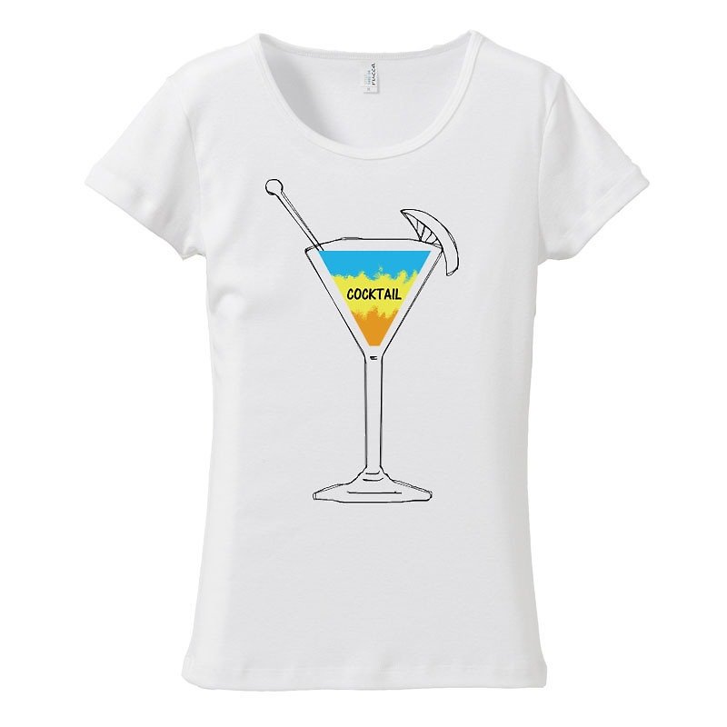 [Women's T-shirt] Cocktail - เสื้อยืดผู้หญิง - ผ้าฝ้าย/ผ้าลินิน ขาว