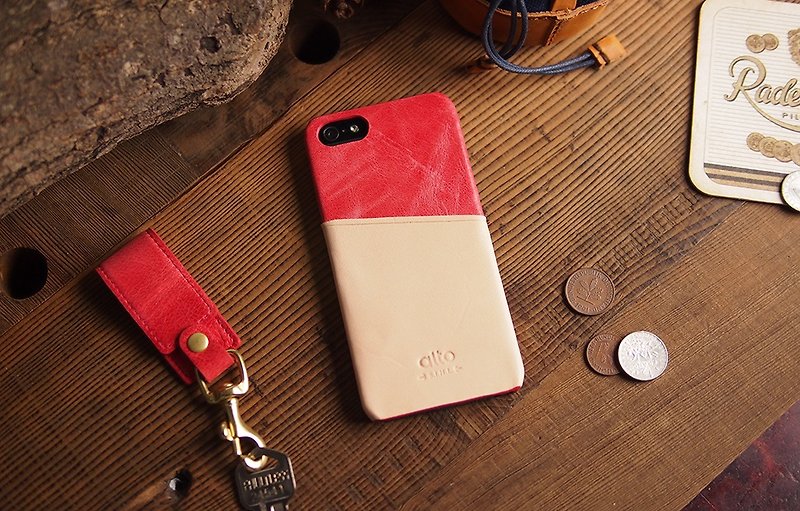 alto iPhone 5 / 5S / SE leather phone case back cover Metro - coral red / natural color - เคส/ซองมือถือ - กระดาษ สีแดง