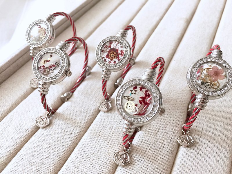【DejaVu】The Flowery gear bracelet (Passionate Vermilion x Silver) - Bracelets - Other Metals Red