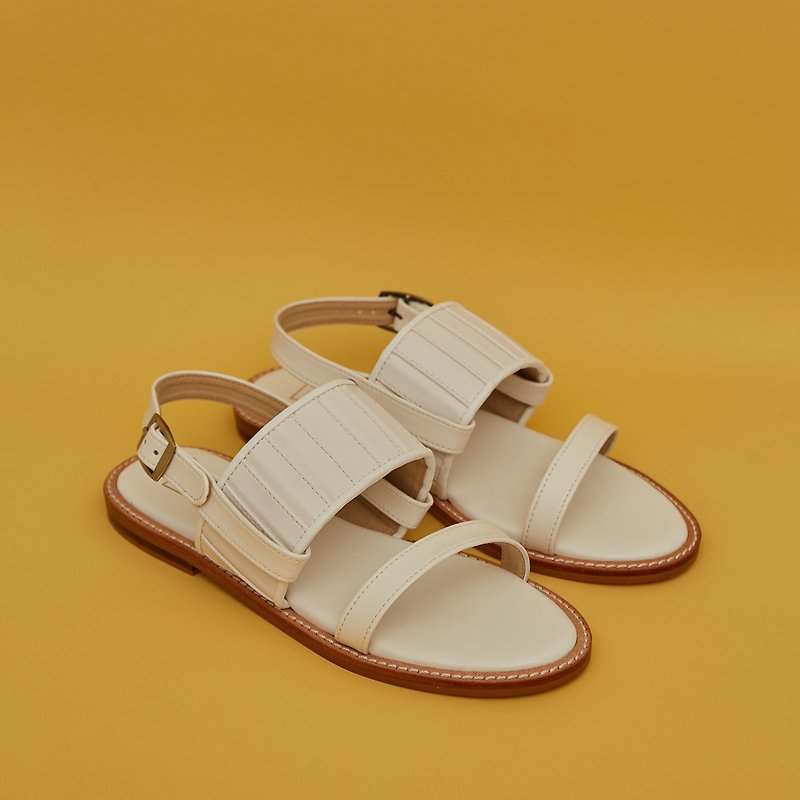 Pleated 2in1 Sandals - White - รองเท้ารัดส้น - หนังแท้ ขาว