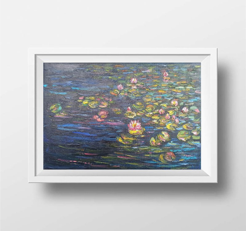 池塘蓮花畫睡蓮原創藝術睡蓮牆藝術花卉帆布 - 壁貼/牆壁裝飾 - 棉．麻 