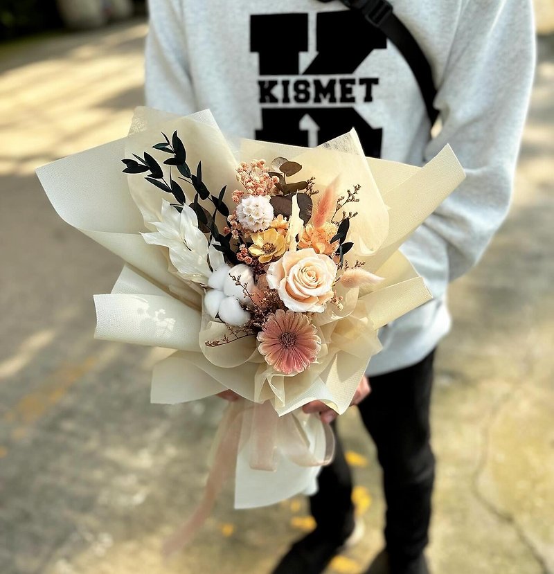 2.14 Valentine’s Day Limited Edition\Permanent Rose Bouquet\Rose Oatmeal Latte - Dried Flowers & Bouquets - Plants & Flowers Khaki