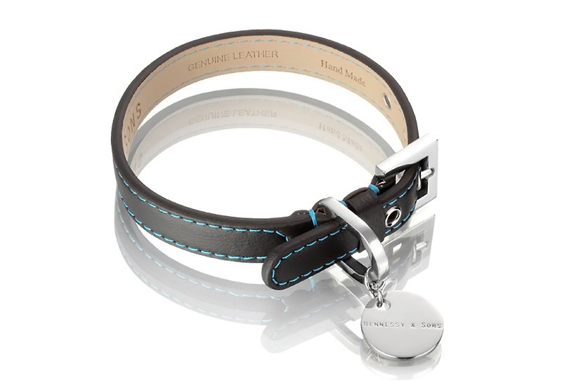 H&S Hennessy Father and Son Size S-Blue-Nottingham Leather Collar (Display Item) - Collars & Leashes - Genuine Leather 