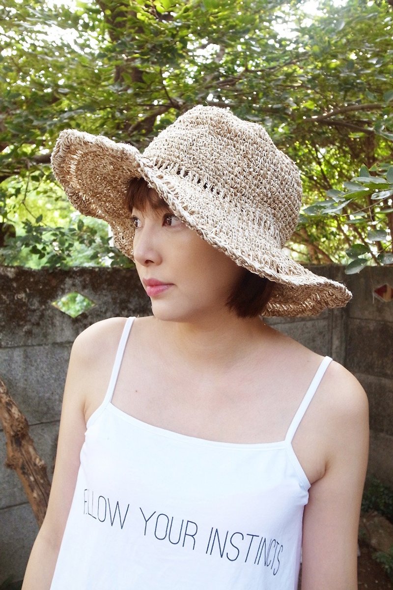 [Optional 2 Cotton Hats Free Shipping Single Sheet] Cotton Braided Hat Straw Hat Visor - หมวก - ผ้าฝ้าย/ผ้าลินิน สีกากี