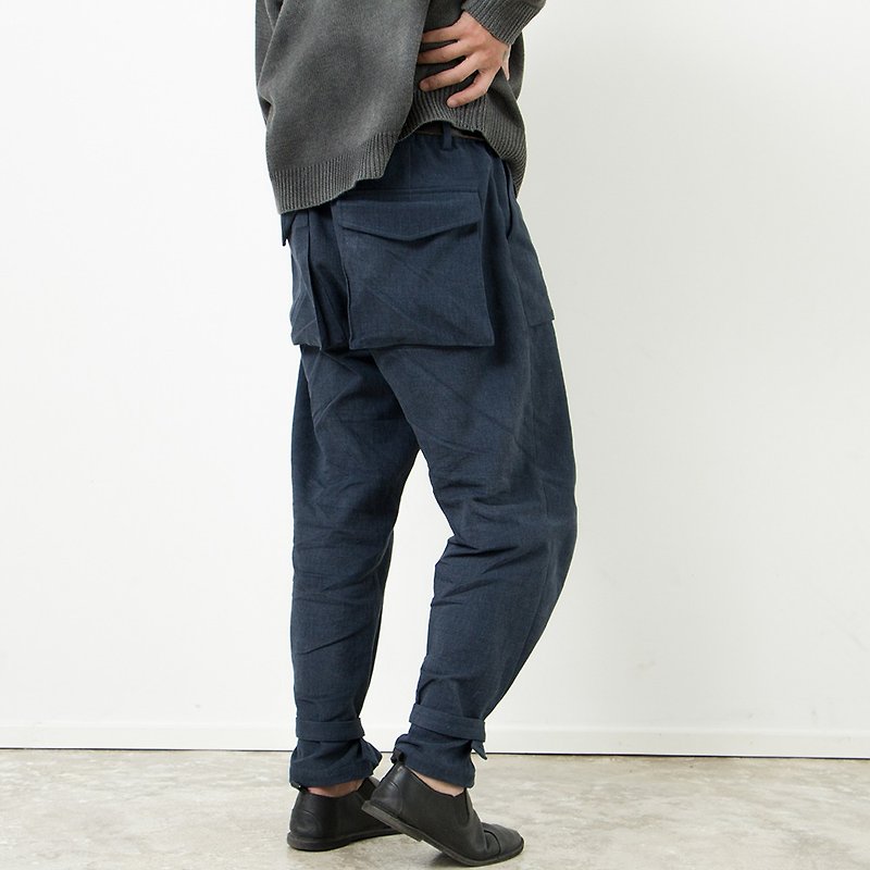 Vintage washed cotton multi-pocket distressed loose leggings overalls casual pants - กางเกงขายาว - ผ้าฝ้าย/ผ้าลินิน 