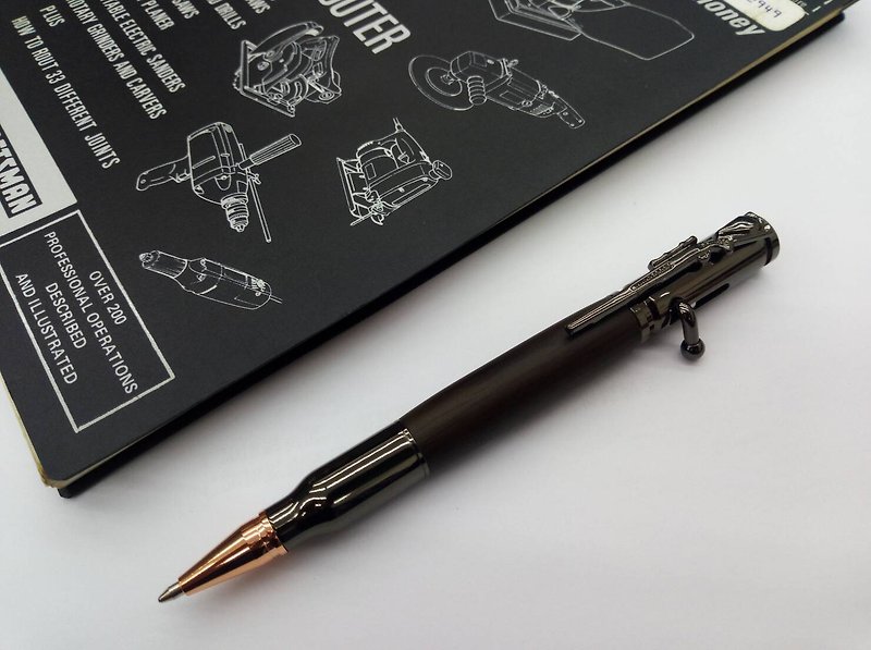 Bullet-type log barrel loaded press ball pen (Ebony-Classic Black) - Ballpoint & Gel Pens - Wood Black