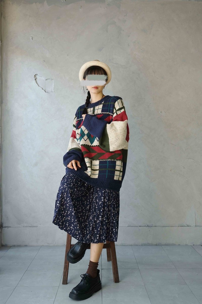 宝探し古着 - 幾何学菱形ジャカード ゆったりユニセックスセーター - ニット・セーター - ポリエステル 多色