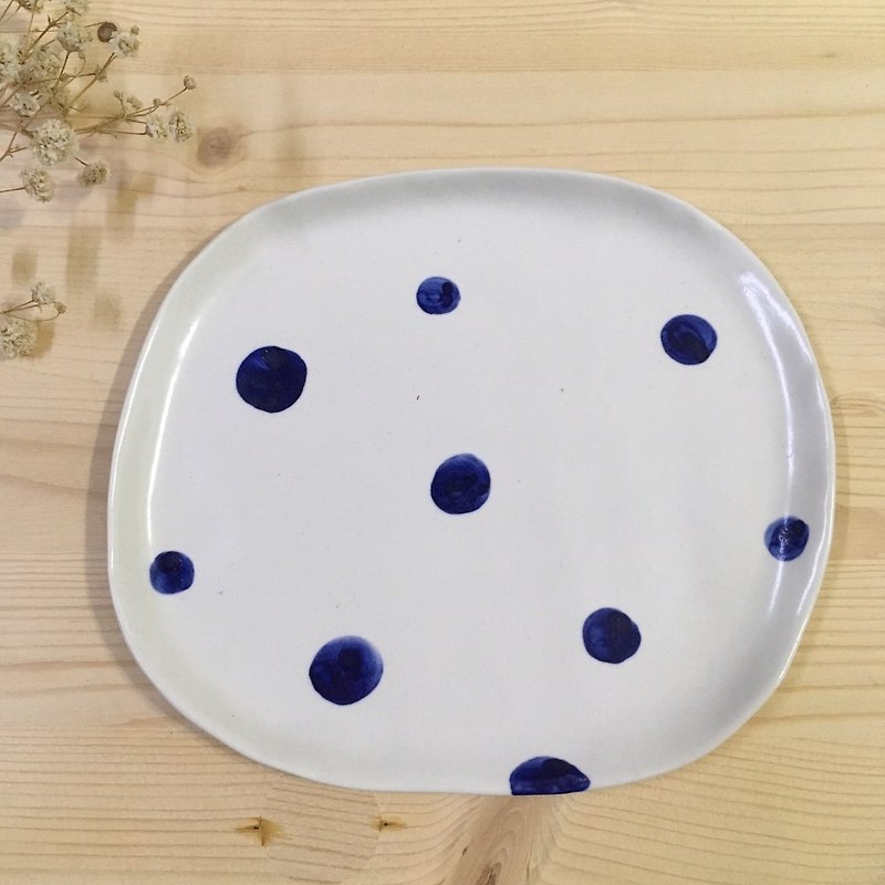 陶盤-藍色圓點點 - 小碟/醬油碟 - 陶 藍色