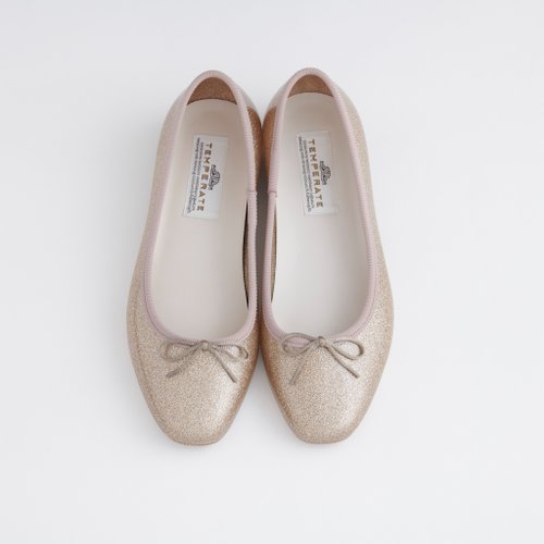 temperate EMMA GLITTER (CHAMPAGNE) PVC SQUARE TOE FLATS / RAIN SHOES スクエアトゥ パンプス