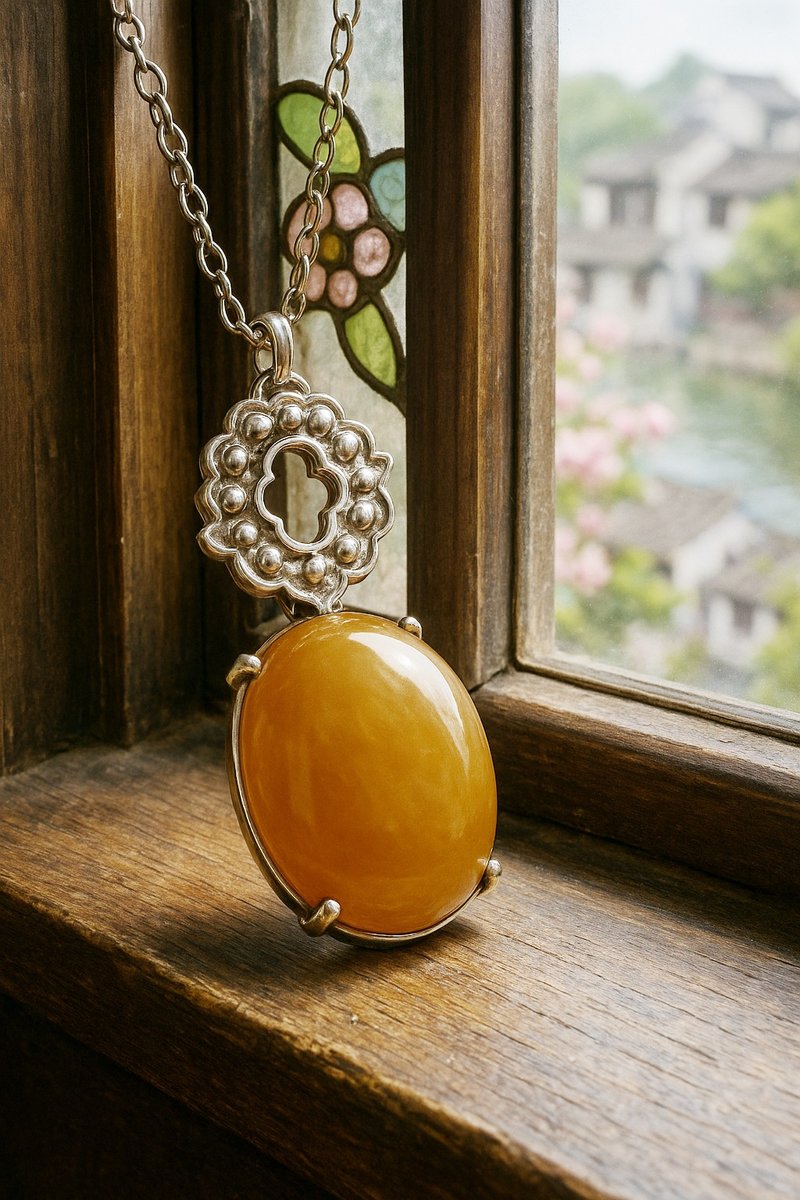 Joyful Knot Jade Pendant - Natural Yellow (Honey) Jade, Hetian Jade, Grade A, 925 Sterling Silver Necklace - Gift - Necklaces - Jade Orange