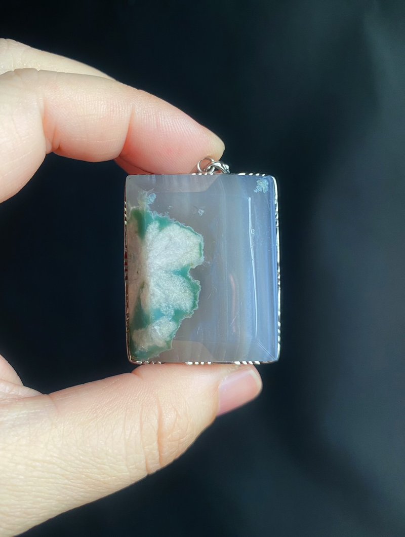 櫻花瑪瑙 菜園子綠 荷花 水中花 氣質 S925銀鑲拖 吊墜 閨密 禮物 - 項鍊 - 水晶 綠色