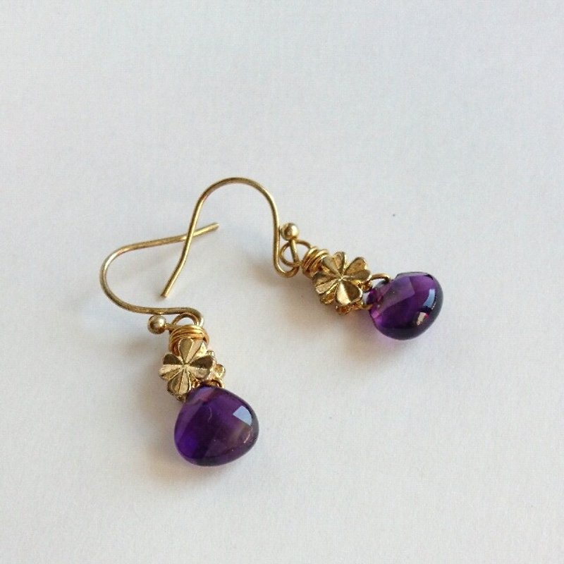 アメジストのプチピアス - 耳環/耳夾 - 其他金屬 紫色
