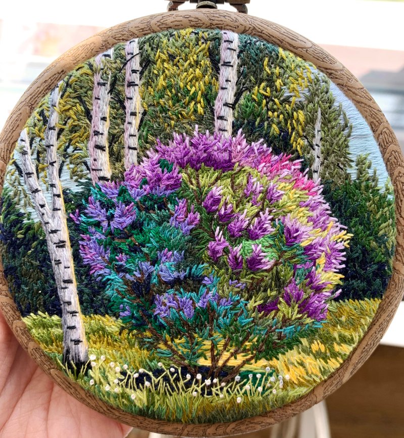 Lilac Bush Embroidery Art, landscape Embroidery, Hand Embroidery,Thread Painting - Wall Décor - Thread 