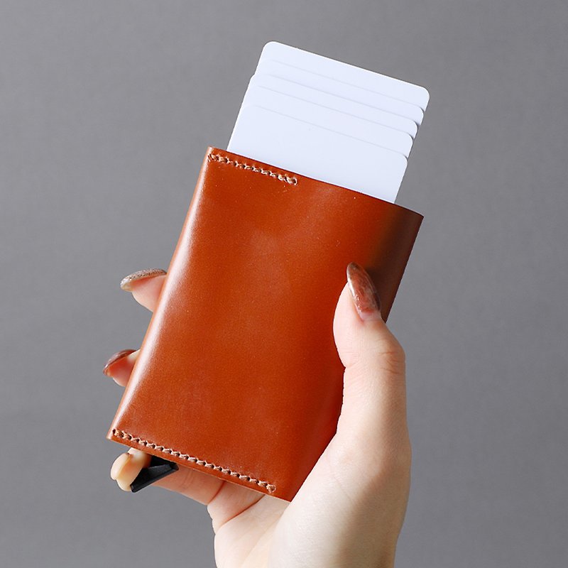 Mini Wallet Slim-006br / Bridle that pops out cards with one action - กระเป๋าสตางค์ - หนังแท้ หลากหลายสี