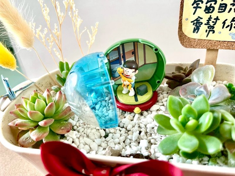 多肉組盆 多肉植物 日式枯山水 多啦A夢 大雄 小叮噹 植物盆栽 - 盆栽/植栽 - 植物．花 綠色