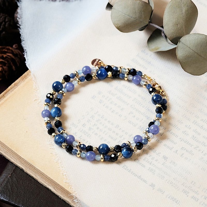 String Series aquamarine Stone sea water Sapphire Sapphire Black Spinel Tanzanite Bracelet - Bracelets - Gemstone Blue