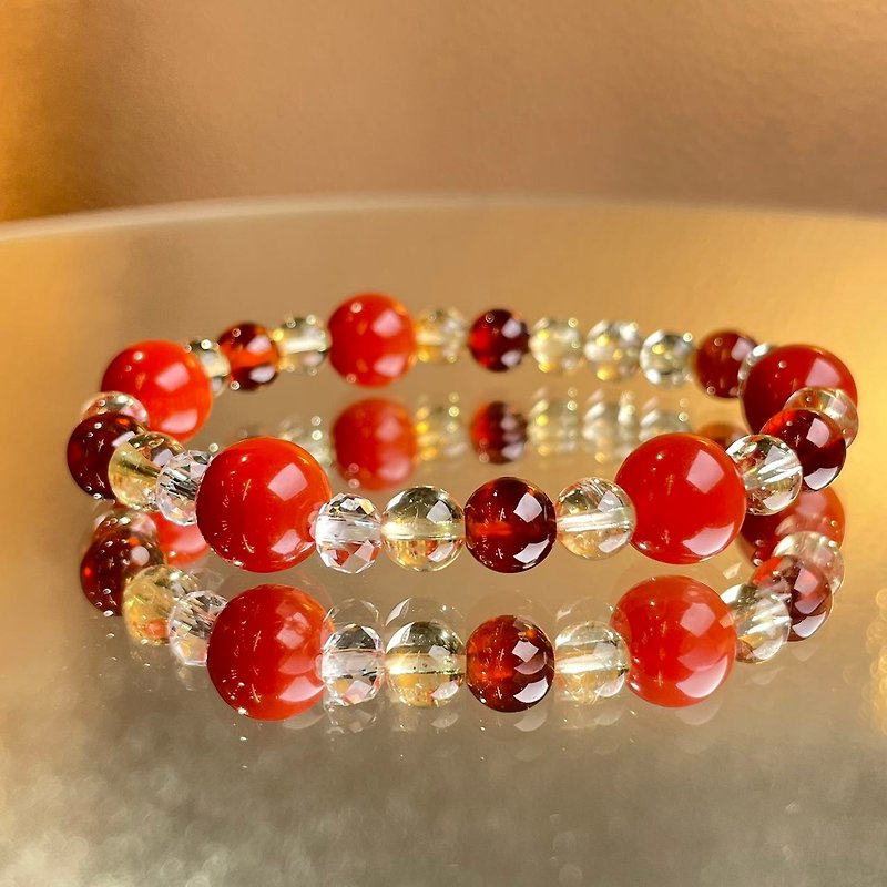 Citrine White Crystal Red Agate Natural Crystal Japanese Handmade Gift 2024 New Year Ore Healing - Bracelets - Crystal Red