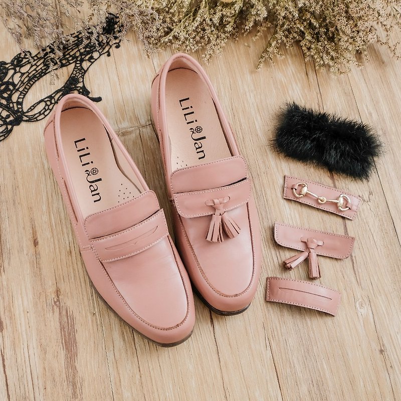 [Variety of Paris] Waterproof cowhide 10way mask loafers_rose (free Penny, tassel) - Women's Oxford Shoes - Genuine Leather Pink