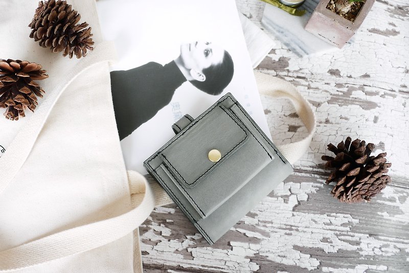 Simple Coin Bag Short Wallet Wallet Wallet Elephant Grey Elephant Gray - กระเป๋าสตางค์ - หนังแท้ สีเทา