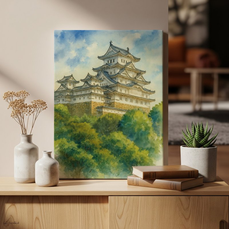 日本製帆布掛畫・姬路城・日本風景・送禮、擺設 - 壁貼/牆壁裝飾 - 棉．麻 