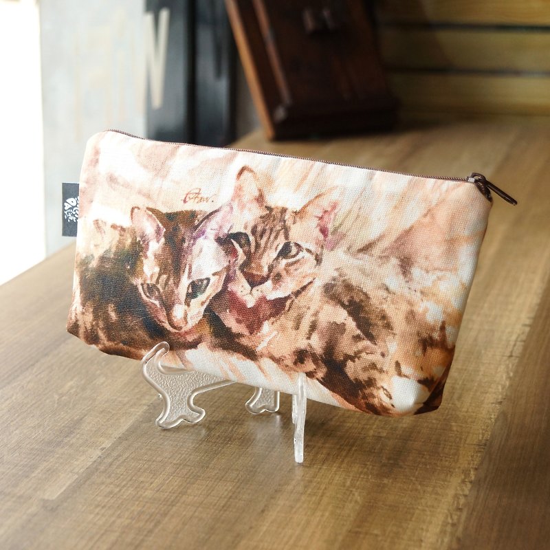 Watercolor Illustrated Pencil Bag / Cosmetic Bag - Toiletry Bags & Pouches - Other Materials Brown