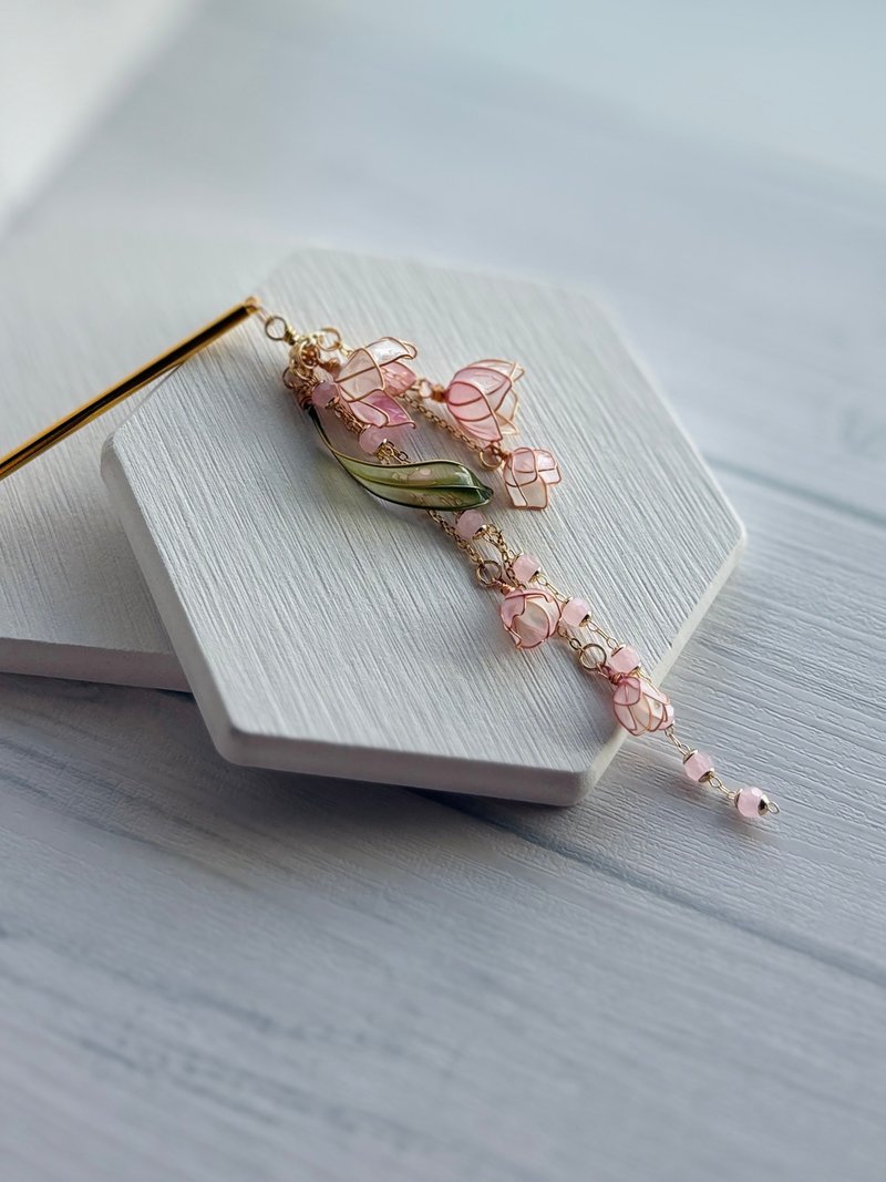 粉鈴蘭髮簪 一隻販售 - 髮夾/髮圈 - 樹脂 粉紅色