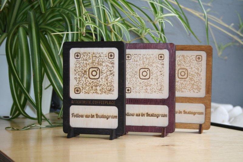 QR Code Menu Sign, Wooden Qr Code, Custom Made QR Code Menu Sign - เครื่องทำกาแฟ - ไม้ 