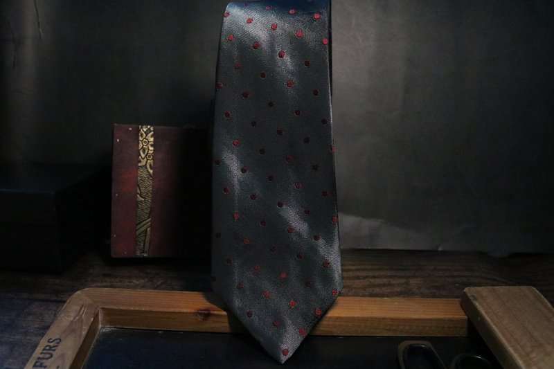 深灰色波点领带商务男精英necktie - 領帶/領帶夾 - 絲．絹 多色