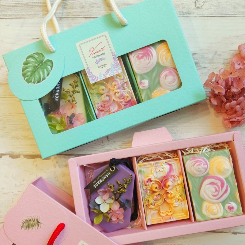 幸福玫瑰禮盒|手工皂與永生花香氛蠟片 - 肥皂/手工皂 - 其他材質 