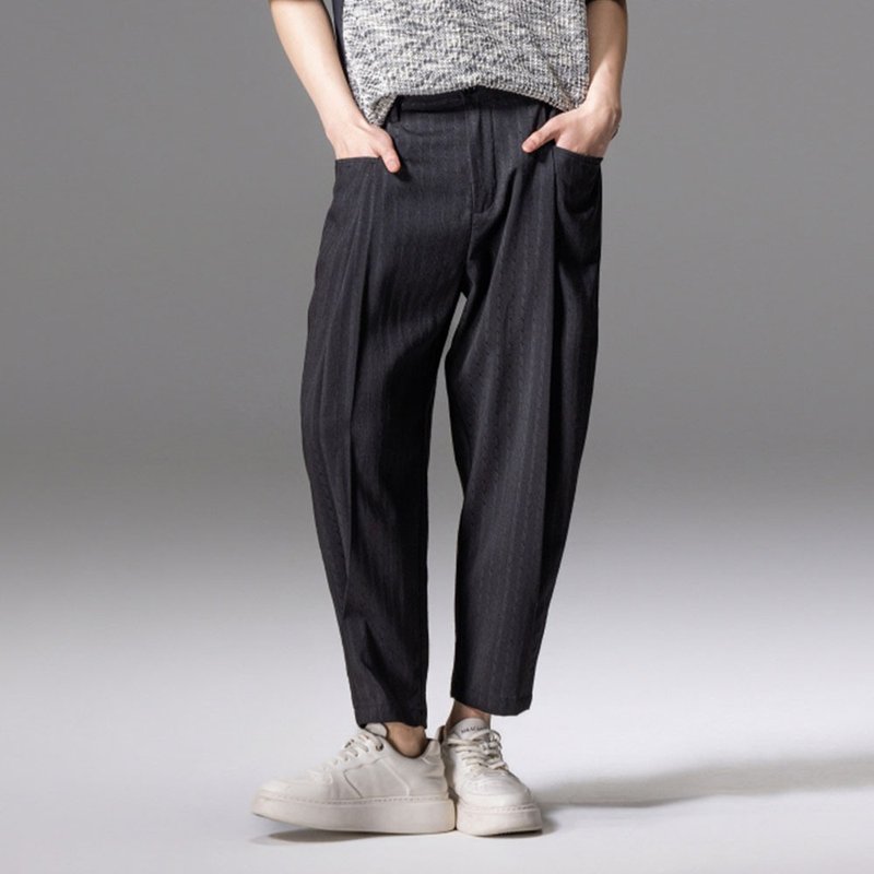 Vertical dark line nine split pants straight men's striped slpants - Men's Pants - Other Materials 