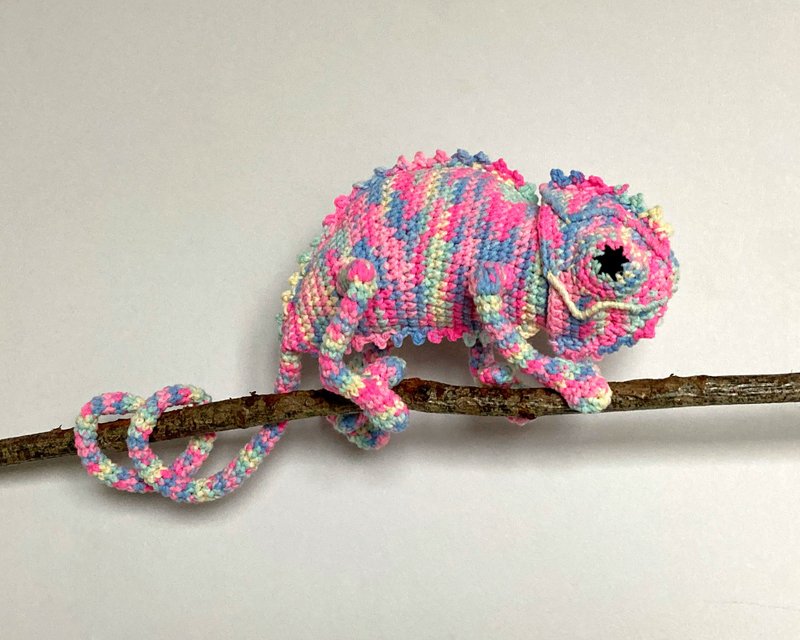 Bubblegum chameleon, Crochet stuffed lizard, Handmade reptile, Dragon lover gift - Kids' Toys - Cotton & Hemp Pink