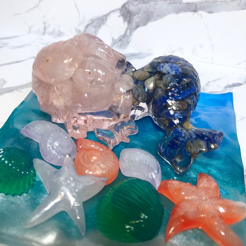 夏季禮盒-人魚 | 含美人魚、貝殼*7、海洋板塊 | 水晶滴膠擺飾 - 擺飾/家飾品 - 水晶 藍色