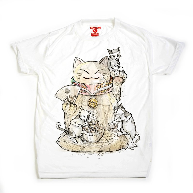 Maineiki Neko  unisex men woman cotton mix Chapter One T-shirt - 男 T 恤 - 棉．麻 白色