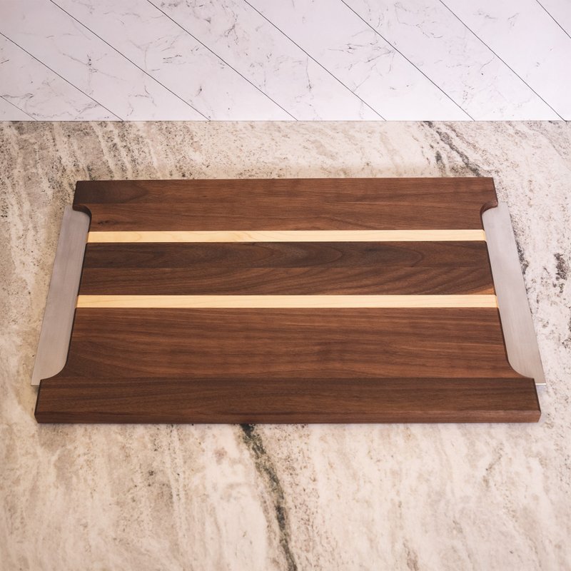 Fifty9 Design New York Wood Color Matching Tray-Stainless Steel Handle #2 - จานและถาด - ไม้ สีนำ้ตาล