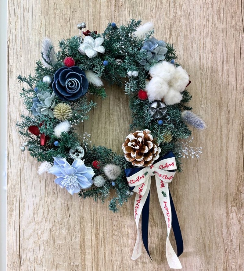 癒心花藝| | 聖誕節花禮| 雪夜藍韻聖誕花圈 聖誕佈置 - 乾花/永生花 - 植物．花 
