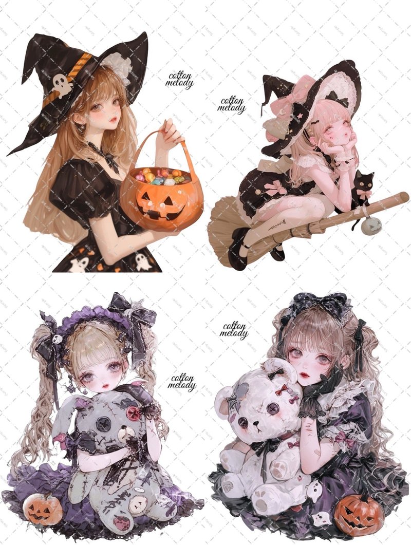 【期間限定】 ハロウィン 20種類各3枚 / cotton melody / 少数セット / 人物ステッカー / ノベルティ付 【for girl 2】 - 貼紙 - 紙 