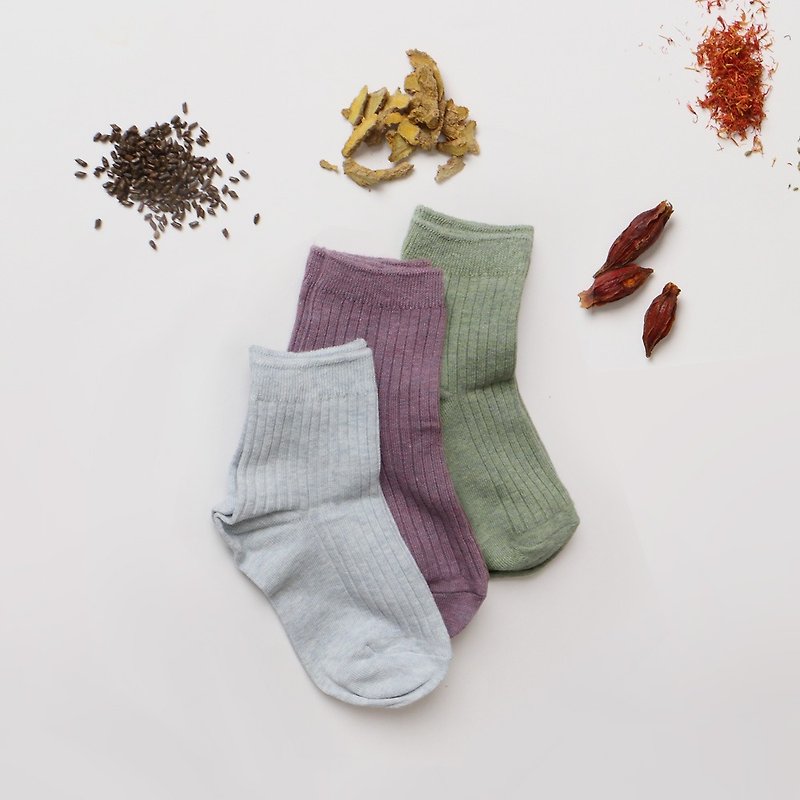 BUFU natural plant-dyeing socks  3pairs in 1 set - ถุงเท้า - ผ้าฝ้าย/ผ้าลินิน สีม่วง