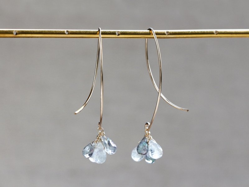 14kgf-chilly tears curve pierced earrings - 耳環/耳夾/耳骨夾 - 其他金屬 灰色