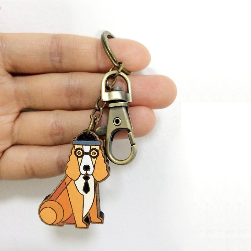 Wooden keyring gentlemen dog english cocker - 鑰匙圈/鑰匙包 - 木頭 橘色