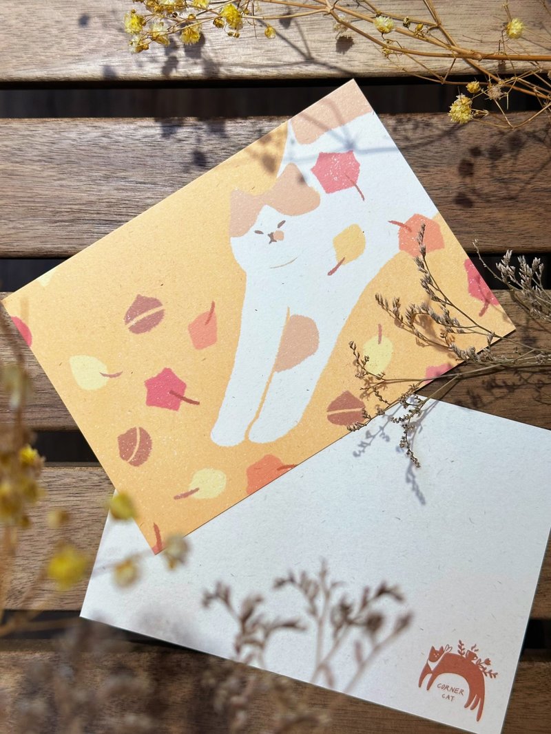 Postcard of flowers, grass and cat-maple leaves - Cards & Postcards - Paper Orange